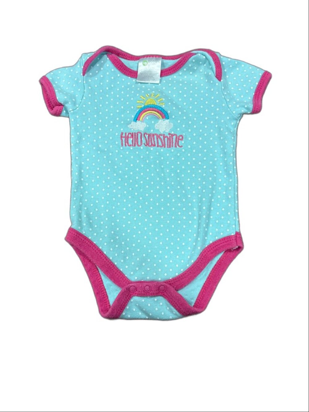 Baby Gear Girls "Hello Sunshine" Rainbow Polka Dot Bodysuit (Aqua / Pink)